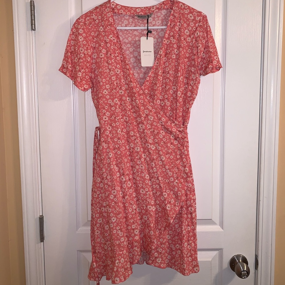 Pink floral wrap dress